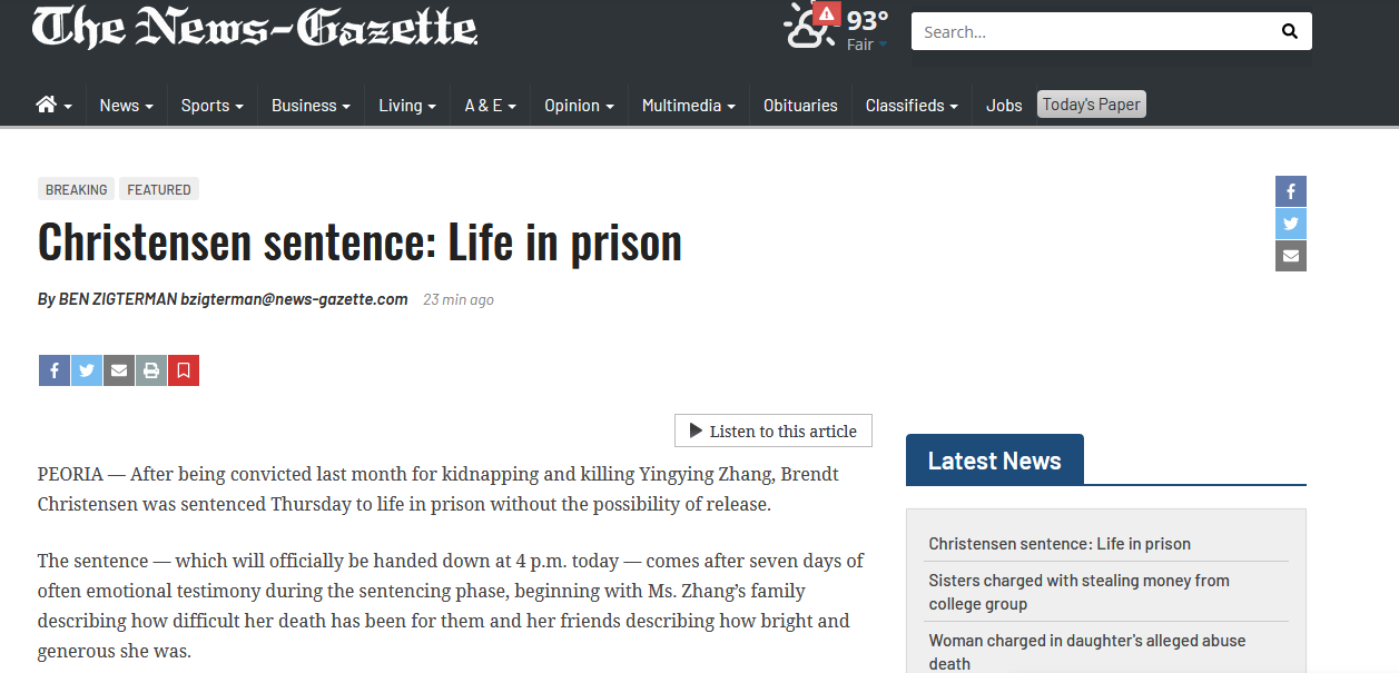 章瑩穎案迎來(lái)最終裁決，被告判終身監(jiān)禁